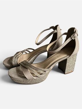Glitter Platform Block Heel Sandal in Champagne Gold